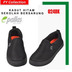 PX25-024BK / PX37-024BK -  KASUT SEKOLAH JENAMA PALLAS X-SERIES KASUT HITAM BERSARUNG (SCHOOL SHOE SLIP ON BLACK)
