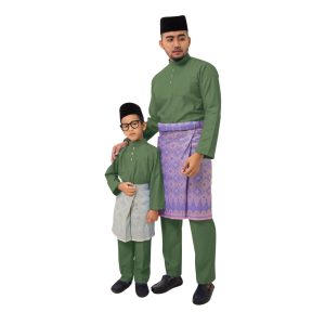 🔸C023BM - BAJU MELAYU SLIM FIT COTTON OLIVE GREEN (SEPASANG)