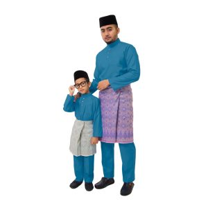 🔸C025BM - BAJU MELAYU SLIM FIT COTTON TEAL BLUE (SEPASANG)